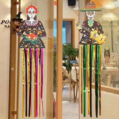 1.3m Mexico Day of the Dead Skeleton Ghost Bride Hanger Porch Sign Halloween Party Outdoor Decor Ghost Couple Door Hanging Flag