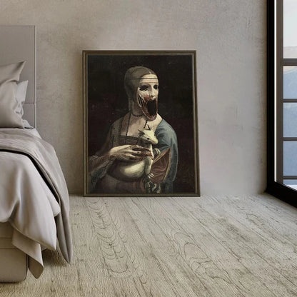 Creepy Famous Painting Character Mona Lisa Canvas Painting Print Poster Scary Wall Art Pictures Horror Figure Wall Decor Mural