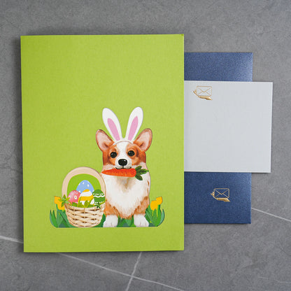 Happy Easter Pop Up Card - 3D Bunny Egg Flowers Basket Greeting Card for Easter