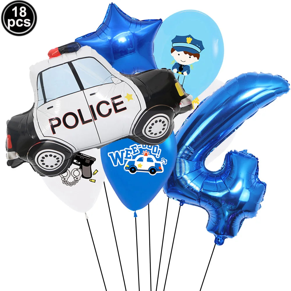 5th Birthday Police Party Blue Car Helicopter Foil Balloons for Boys Baby Shower Police Birthday Party Decoration