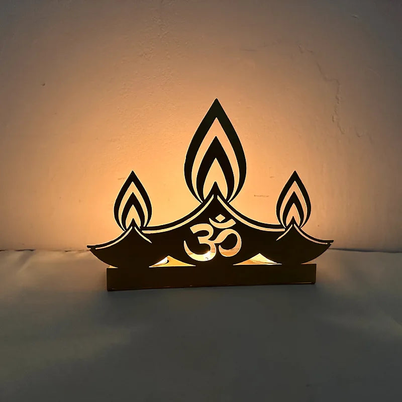 1pc Happy Diwali Candlestick Gold Iron Candle Holder for Diwali Festival Party Home Table Decoration