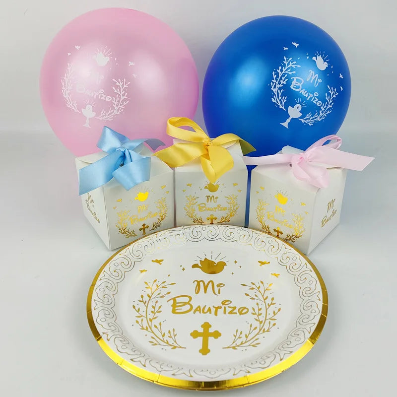 Spanish My Baptism Theme Logo Balloons 50pcs 10 inch Pink Blue Latex Balloon Set Boy Girl Birthday Baby Shower Party Decor