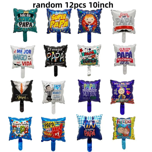 12Pcs 10inch Square Shape Spanish Happy Father Mother's Day Foil Balloons Feliz Dia Papa Globos Party Decoration Gift Baloes
