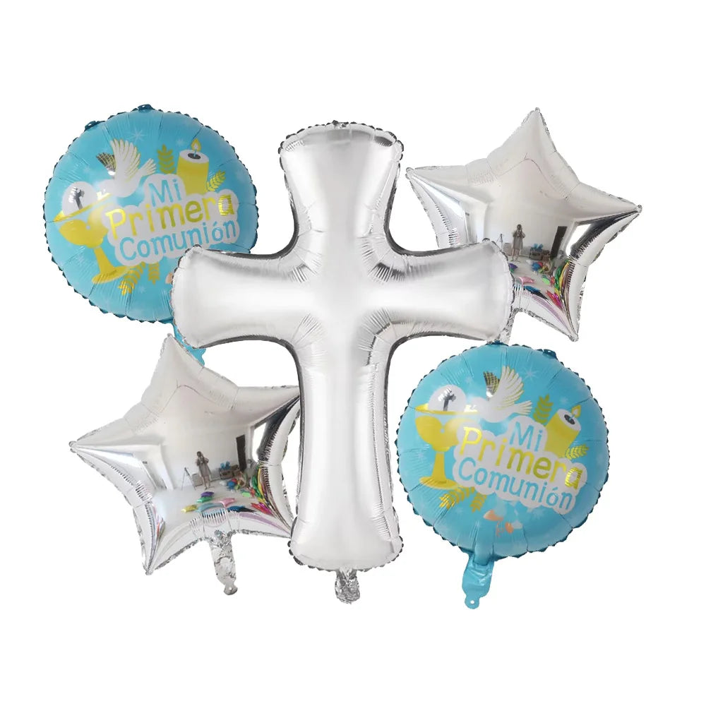 5pcs Church Easter Cross Baptism Foil Balloons Christian Catholic Worship Pray Wedding Celebration Birthday Follower Party Ball