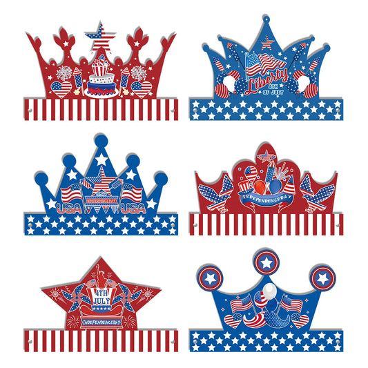 American Independence Day Crown Hat, Party Rave Photo Prop Decoration,USA Independence Paper Hat,6pcs