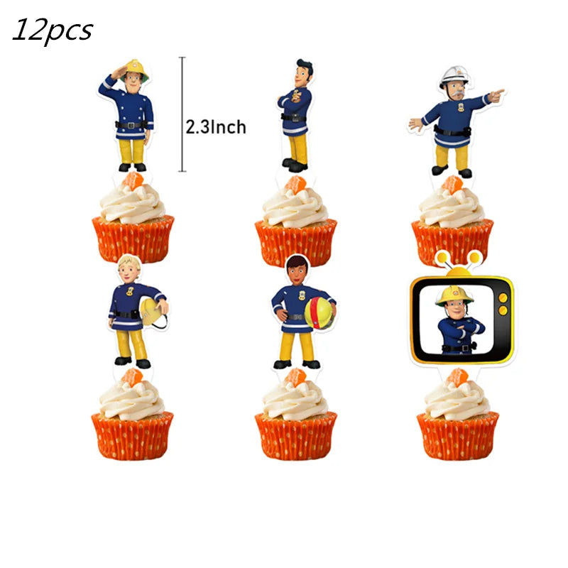 Firefighter Sam Party Supplies Plates Napkins Cups Tablecloth Banner Fire Truck Party Decorations Kids Boys Decor Supplies