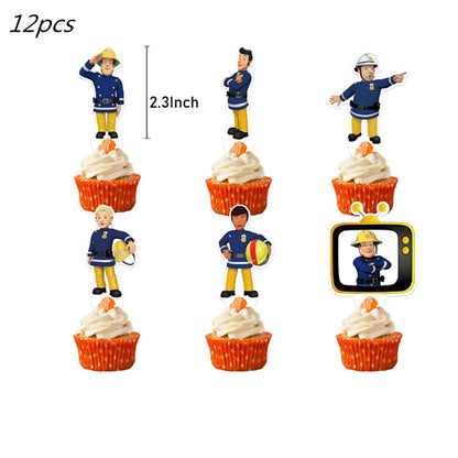 Firefighter Sam Party Supplies Plates Napkins Cups Tablecloth Banner Fire Truck Party Decorations Kids Boys Decor Supplies