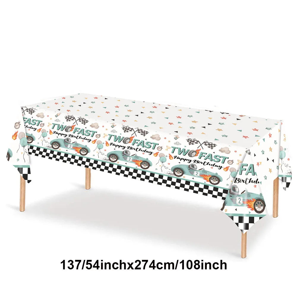 Race Car 2nd Birthday Decorations Tableware Paper Plates Cups Large Racing Car Balloons Kids Two Fast Birthday Party Supplies