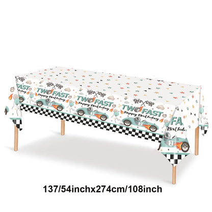 Race Car 2nd Birthday Decorations Tableware Paper Plates Cups Large Racing Car Balloons Kids Two Fast Birthday Party Supplies