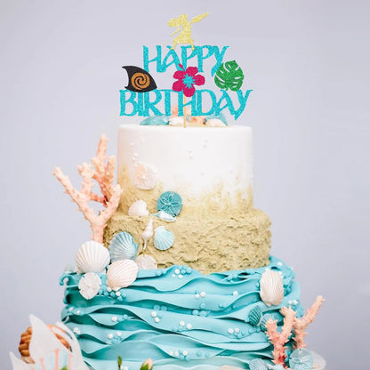 Moana Cake Topper Glittery Cupcake Toppers Hawaiian Birthday Party Decoration for Tropical Luau Summer Party Baby Shower Wedding