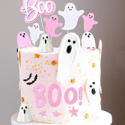 LaVenty Pink Halloween Cake Decoration Spooky One Ghost Cake Decoration Boo is One Cake Topper for Halloween Party Supplies