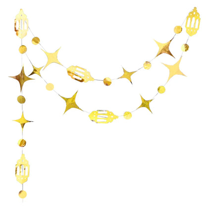 Gold Star Moon Circle Dot Crescent Lamp Eid Paper Garland Gold Mubarak Ramadan Streamer Backdrop Muslim Party Banner Decorations