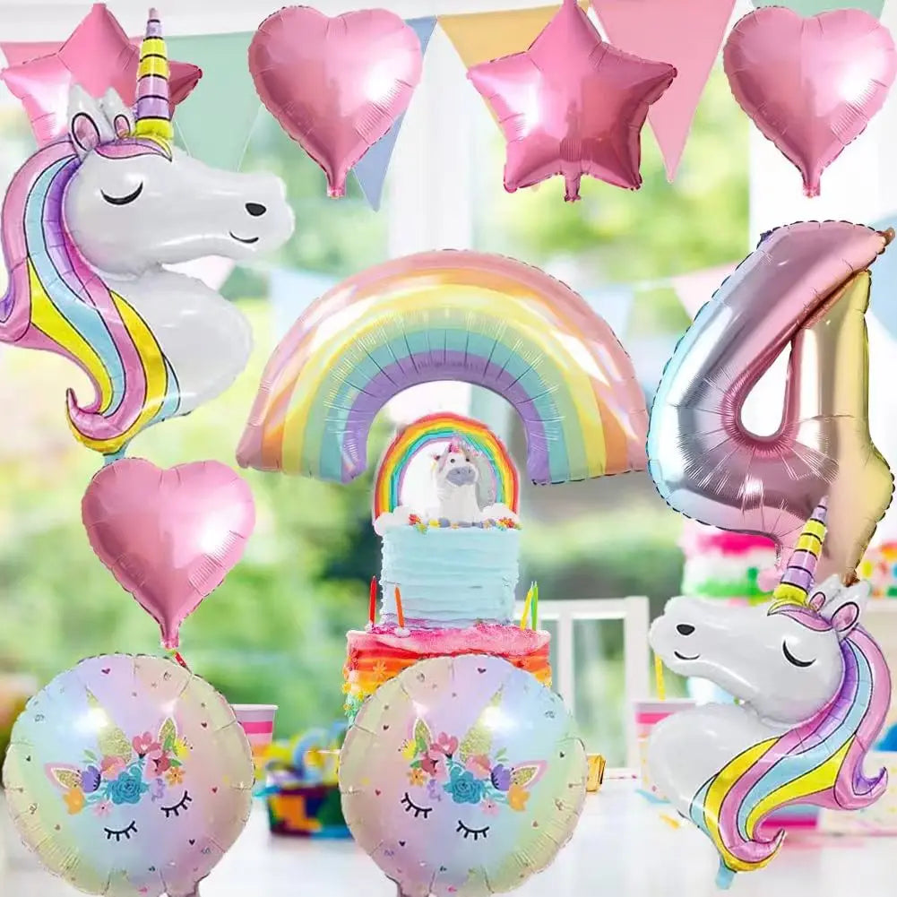 Unicorn Party Balloons Number Foil Balloons 1 2 3 4 Years Unicorn Birthday Party Decoration Rainbow Unicorn Balloons Baby Shower