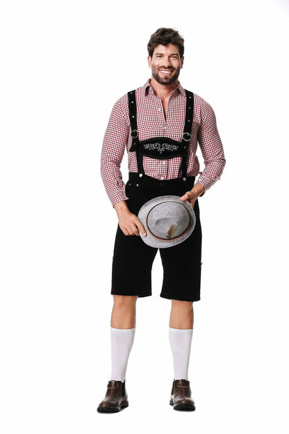 Three-Piece Set Oktoberfest Lederhosen Costume for Men Bavarian German Beer Festivals Suspenders Shirt Hat Male Cosplay Costumes