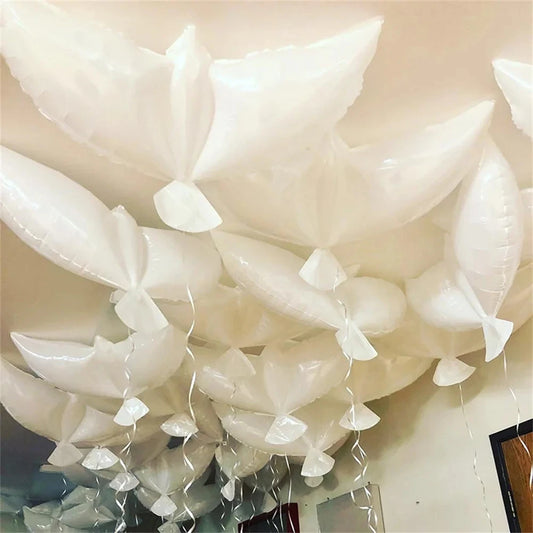 10Pcs Flying White Dove Foil Helium Balloons Peace Bird Pigeon Inflatable Globos for Wedding Valentine's Day Decoration Supplies