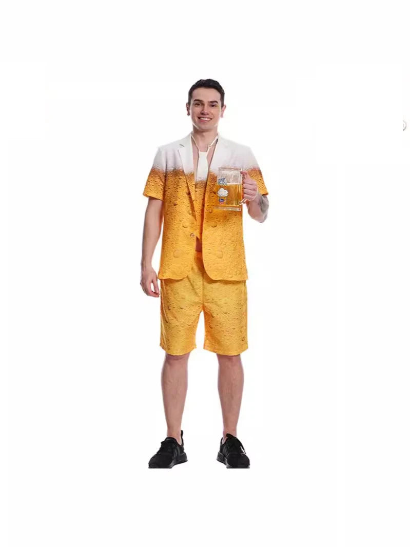 Men's Womens Oktoberfest Suit Costume Fancy Dress Up Adult Suit Clothes Role Play Yellow Beer Party Fantasia Costumes