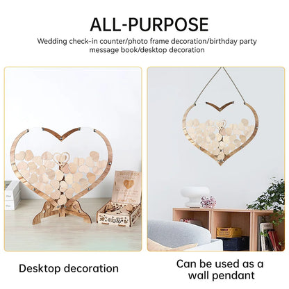 Wedding Guest Book Wooden Drop Heart Message Book Sign in Table Photo Frame Birthday Valentine's Day Wedding Party Decoration
