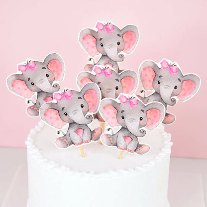 12Pcs Blue Pink Elephant Cupcake Topper Kids Birthday Baby Shower Elephant Cake Decoration Boy Girl Gender Reveal Party Supplies