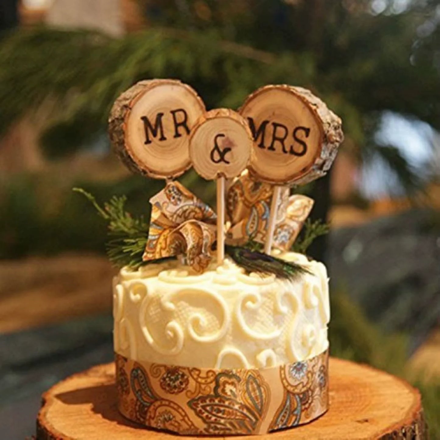 3 Pcs Premium Wedding Cake Toppers, Mr and Mrs Cake Topper, Rustic Wedding Decoration, Wedding Cake Topper for Wedding