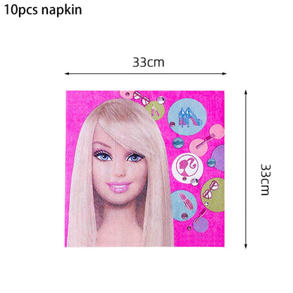 MINISO Barbie Birthday Party Decorations Tableware Paper Cups Plates Napkins Balloons Banner Backdrop Pink Baby Shower Supplies