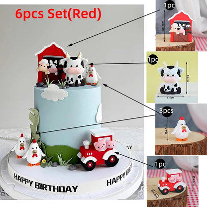 Farm Animals Cake Topper Rustic Cake Decoration Lambs, Ponies, Piglets, Chick,  Haystacks for Kids Happy Birthday Party Supplies