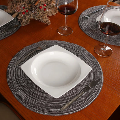 Set of 6 Round Placemats and Coasters Braided Woven Place Mats Washable Heat Resistant Table Mats and Coasters for Dining Table
