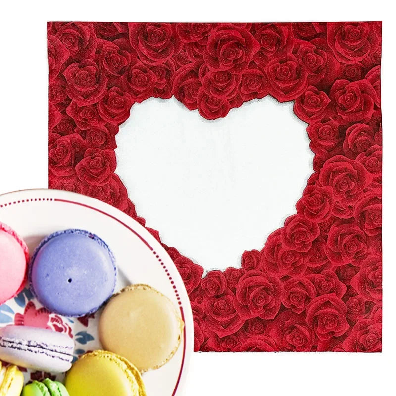 Valentine's Day Rose Heart Coloured Printed Napkins Proposal Engagement Party Tissue Paper Food Grade 2 Ply Unscented Napkins