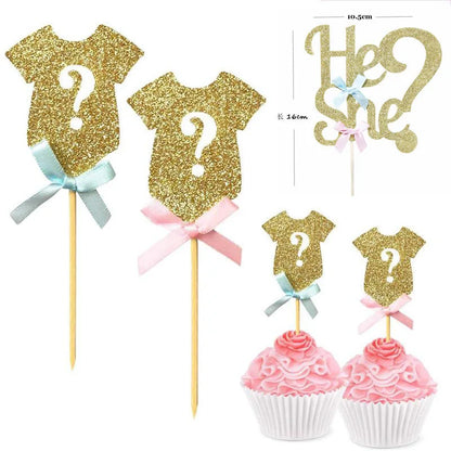 Gender Reveal Cake Topper He Or She Boy Or Girl Cake Flags Baby Birthday Party Cake Decor DIY Baby Shower Cupcake Toppers