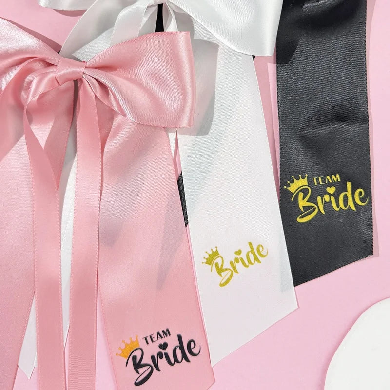 5pcs Pink White Team Bride to Be Bow Headband Satin Ribbon Wedding Bridal Shower Decoration Girl Hen Bachelorette Party Supplies