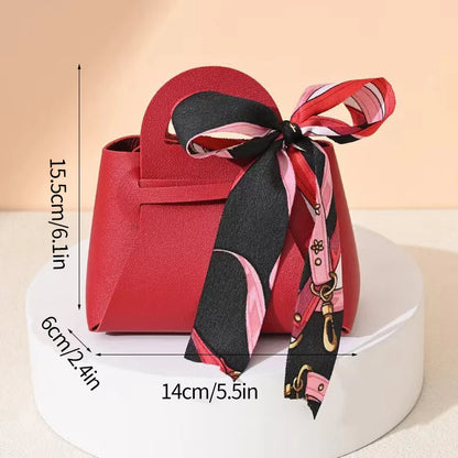 1PC Leather Gift Bags Bow Ribbon Packaging Bag Wedding Favour Distributions Bags Eid Mubarak Candy Packaging Box Mini Handbag
