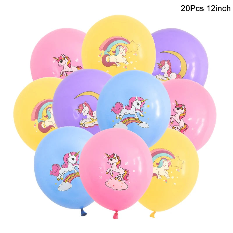 Rainbow Unicorn Party Balloons Disposable Tableware Gift Bags For Kids Girl Unicorn Birthday Party Decoration Favors Supplies