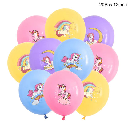 Rainbow Unicorn Party Balloons Disposable Tableware Gift Bags For Kids Girl Unicorn Birthday Party Decoration Favors Supplies
