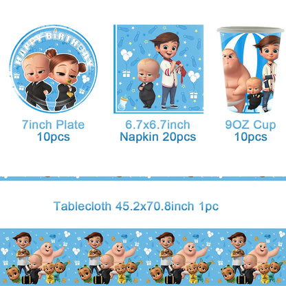 Cartoon Boss-Boys-Girls Theme Newborn 1st Birthday Party Decor Disposable Tableware Backdrop Balloons Baby Shower For Kids Gifts