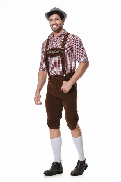 Three-Piece Set Oktoberfest Lederhosen Costume for Men Bavarian German Beer Festivals Suspenders Shirt Hat Male Cosplay Costumes