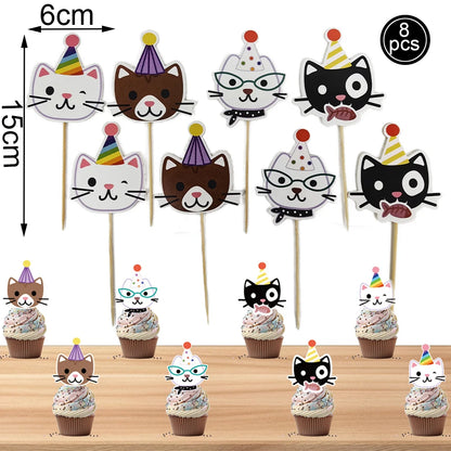 Cat Themed Party Tableware Set Paper Plates Napkins Tablecloth Banner Kitten Girls Birthday Party Decorations Supplies