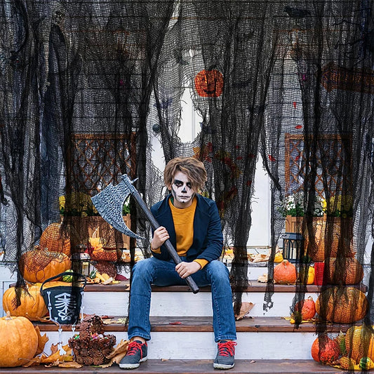 Creepy Cloth Spooky Halloween Decoration White Black Gauze Window Door Cover Scary Party Horror House Props Hallow Home Supplies