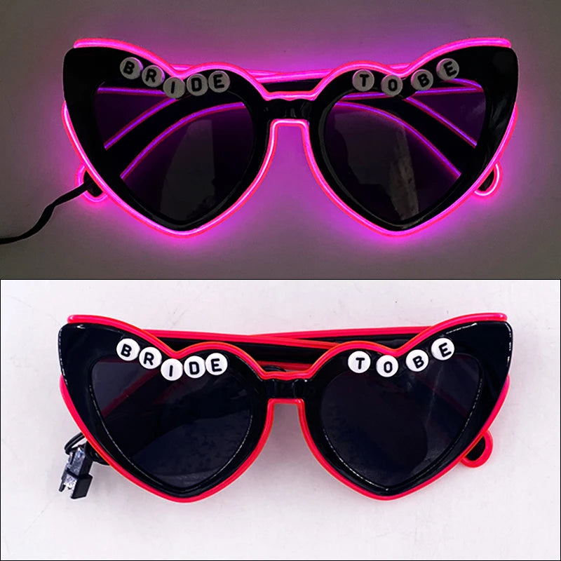Heart Shaped LED Neon Glasses Luminous Bride To Be Glasses Bachelorette Party Bride Sunglasses gift Wedding Supplies