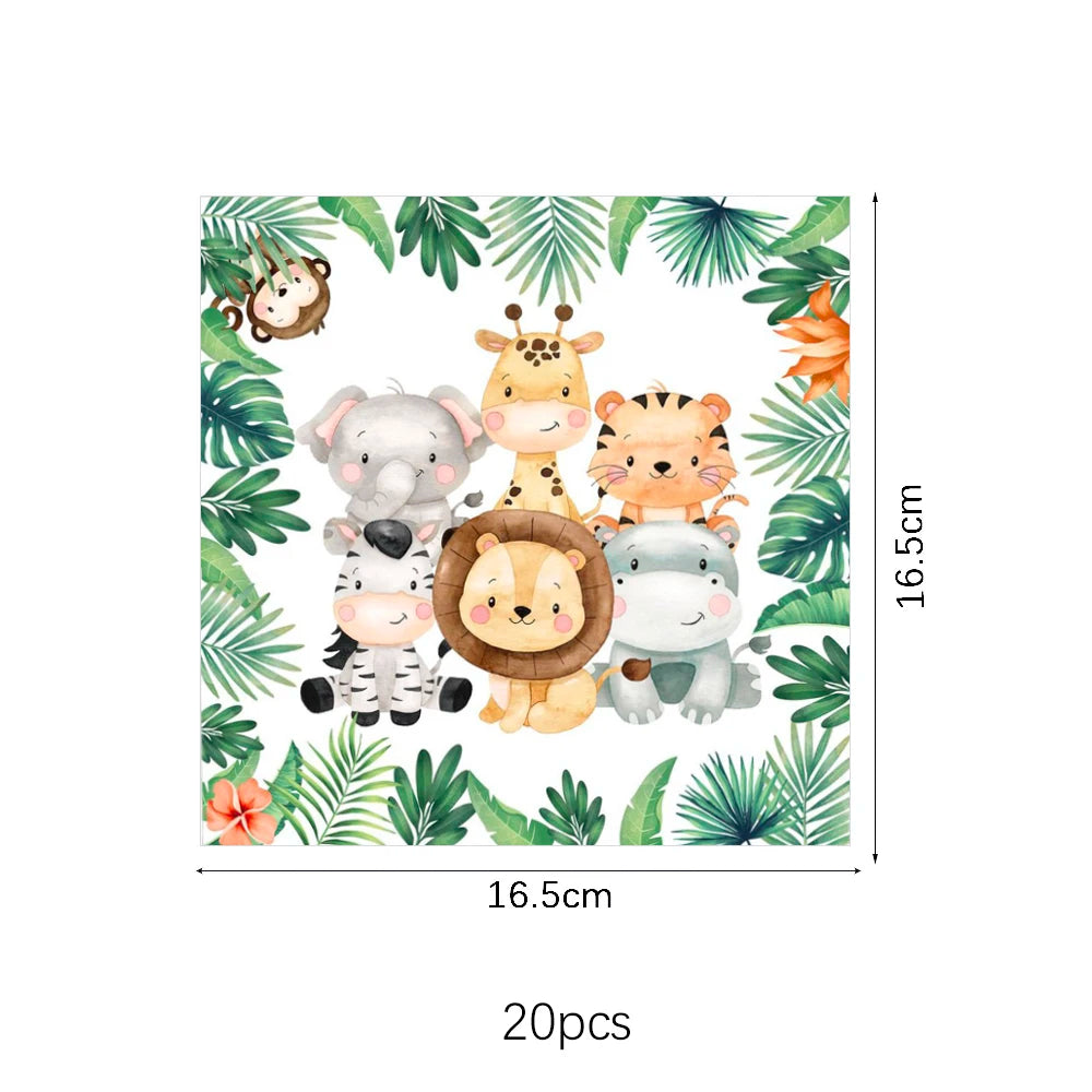 Jungle Birthday Party Decoration Jungle Safari Paper Plates Cups Napkins Disposable Tableware Tablecloths Kids Wild One Theme