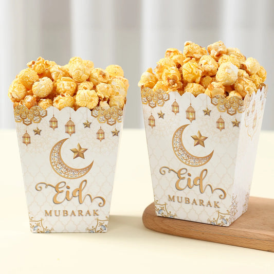 EID Mubarak Popcorn Box Biscuit Gift Box Ramadan Decoration 2025 For Home EID Mubarak Islamic Muslim Party Decor Eid al-Fitr