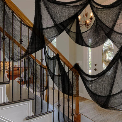 Creepy Cloth Spooky Halloween Decoration White Black Gauze Window Door Cover Scary Party Horror House Props Hallow Home Supplies