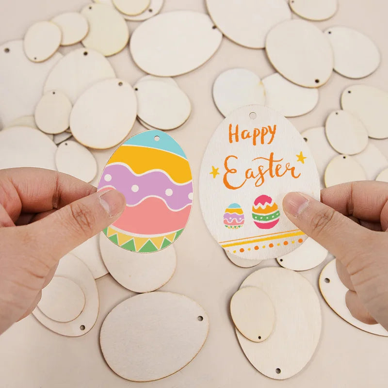 30-80mm Wooden Easter Eggs Kids DIY Painting Crafts Blank Bunny Eggs Wood Chips Happy Easter Party Home Decoration Ornament Gift