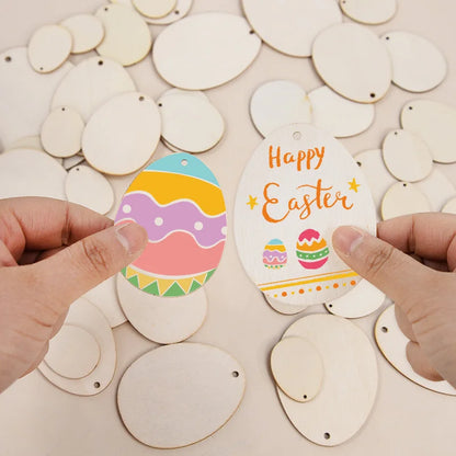 30-80mm Wooden Easter Eggs Kids DIY Painting Crafts Blank Bunny Eggs Wood Chips Happy Easter Party Home Decoration Ornament Gift