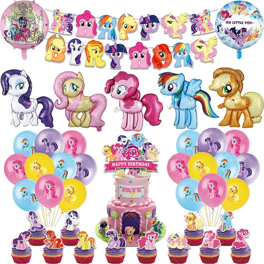 My Little Pony Foil Latex Balloon Happy Birthday Party Decoration Banner Cake Topper Kid Event Supplies Backdrop Disposable Toys