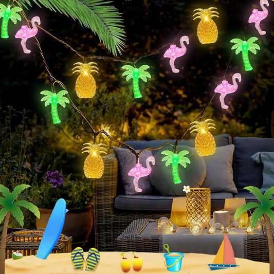 1.5M 10LED Flamingo Pineapple String Light Summer Tropical Hawaiian Party Decoration Palm Tree Fairy Light Garland Beach Wedding