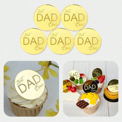 5pcs Acrylic Best Father Ever Cupcake Topper for Happy Father`s Day Cake Baking Cake Decor Happy Birthday Decoration