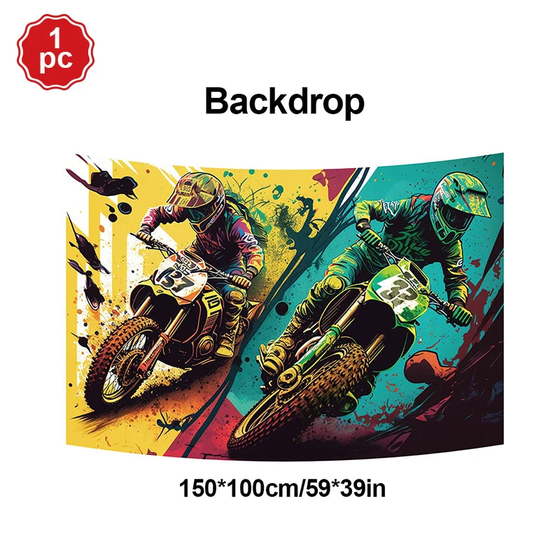 Motocross Dirt Bike Birthday Party Banner Cake Topper Foil Motorcycle Balloon for Boy Kids Motor Theme Party Decoration Supplies