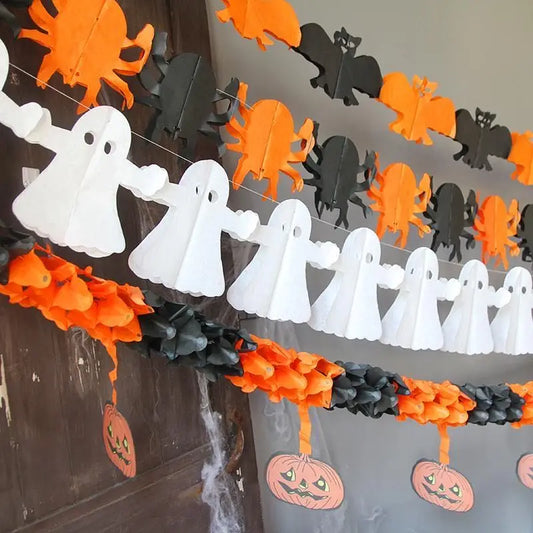 New 3M Halloween Terror Hanging Garland Bunting Bat Vampire Pumpkin Ghosts Spider Paper Banner Happy Party For Home Decorations