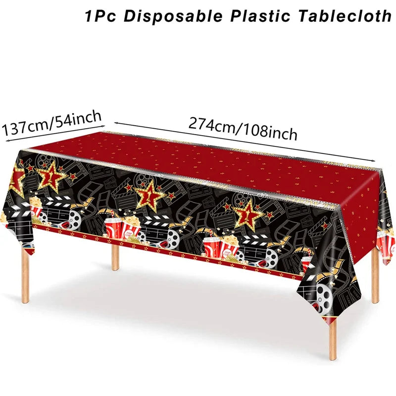 Movie Night Party Decoration Movie Party Disposable Plates Napkins Cups Tablecloth Happy Movie Night Theme Birthday Party Decor
