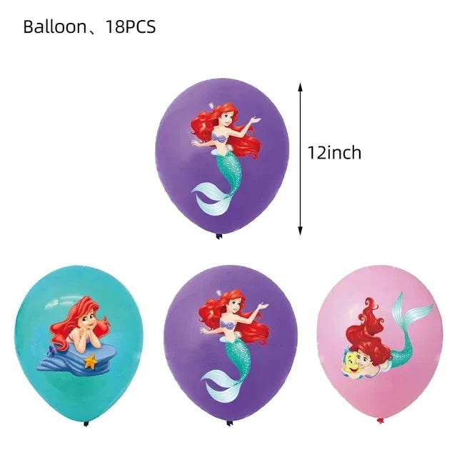 The Little Mermaid Theme Party Supplies  Ariel Princess Paper Napkin Plate Cup Balloons Kid Girls Birthday Party Decoration Gift