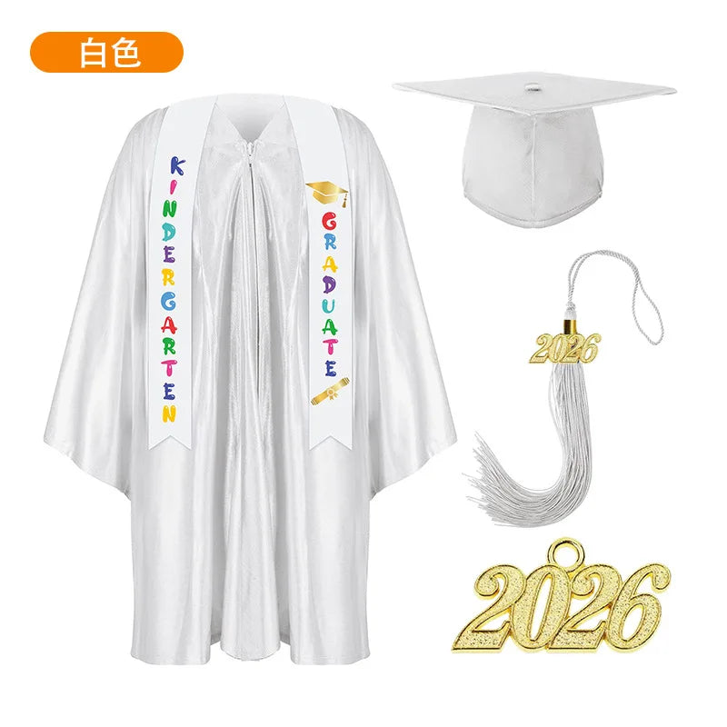 2025 Year Preschool and Kindergarten Graduation Gown Cap Tassel Set with 2025/2026 Charm Printed Stole Grad Gift for Boys Girls